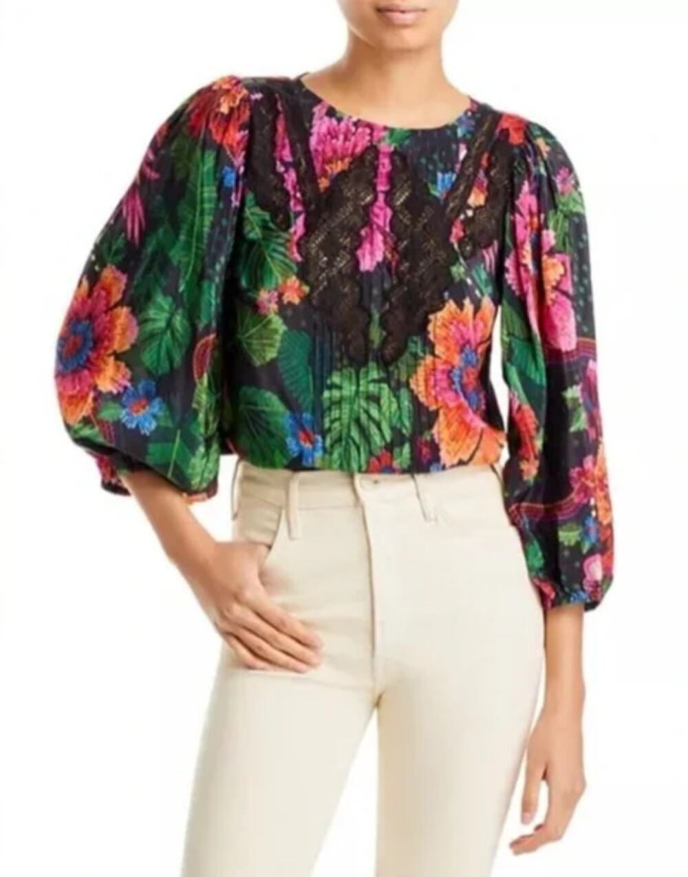 Farm Rio Blooming Garden Blouse Size Medium